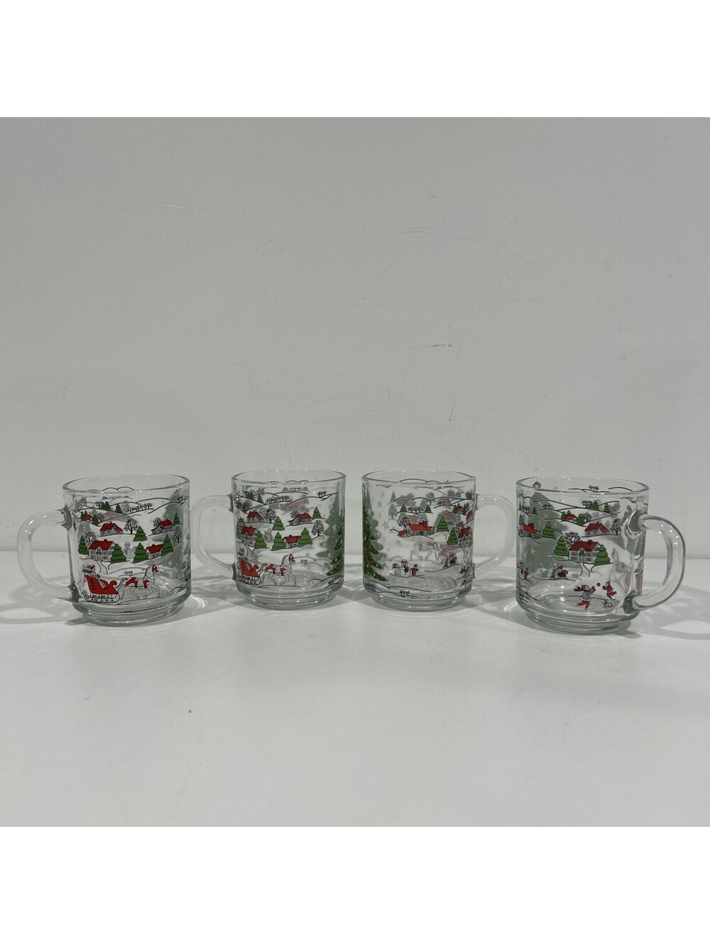 Vintage Luminarc Christmas Santa Eggnog Glass Mugs Set of 4